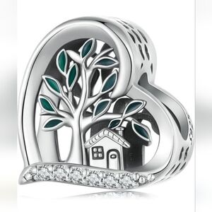 🎆Sterling Silver 925 Heart with Tree of Life and House Family Bracelet Charm